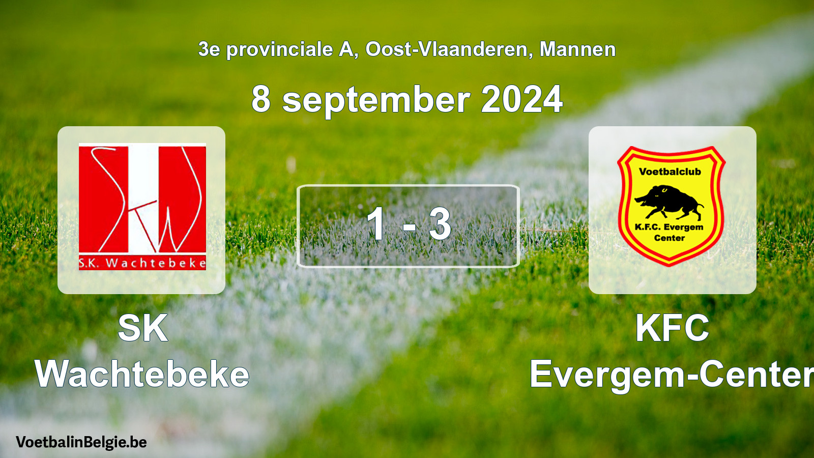Gespeelde wedstrijd mannenvoetbal: SK Wachtebeke - KFC Evergem-Center 1 - 3 (8 september 2024)