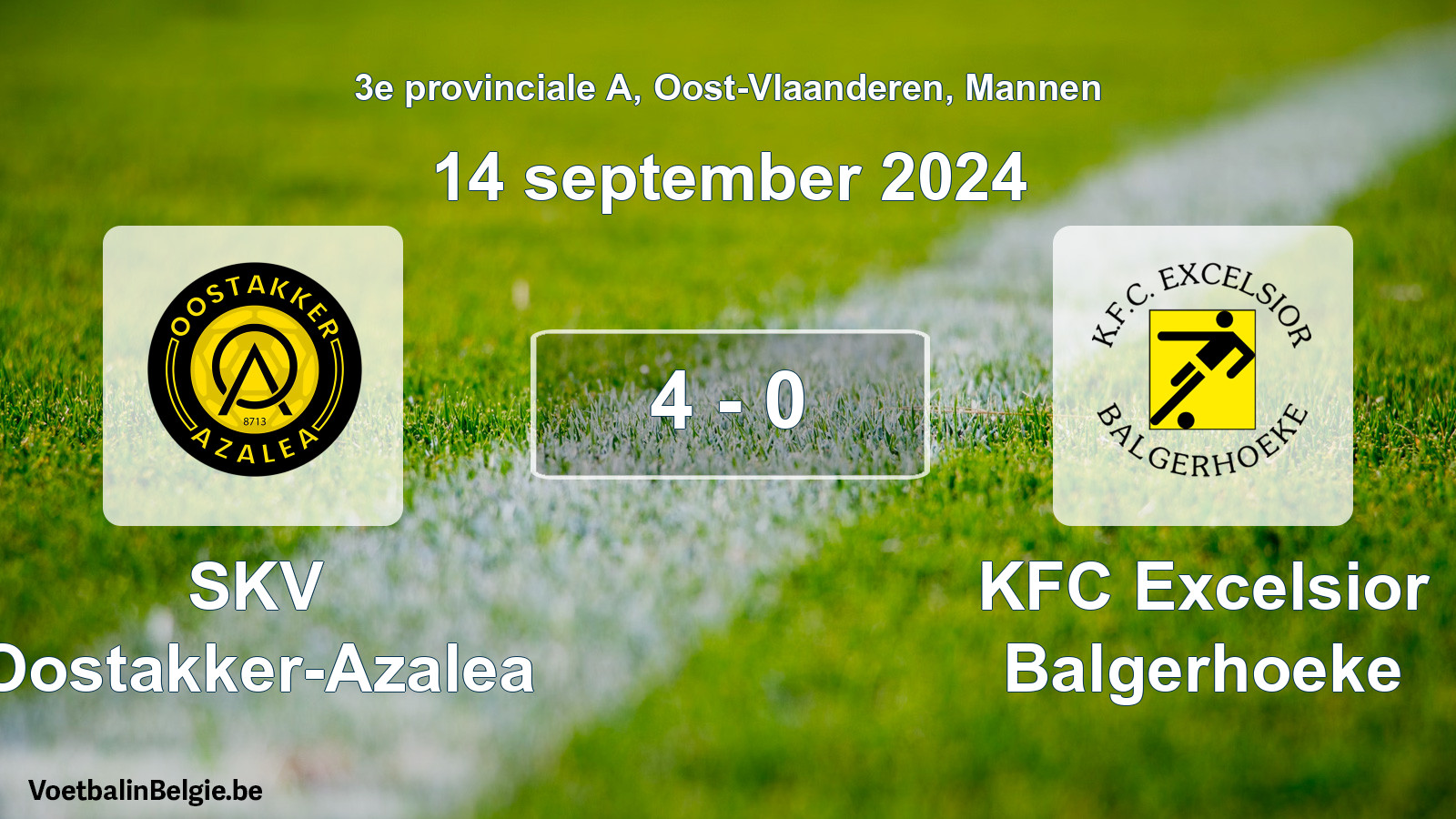 Gespeelde wedstrijd mannenvoetbal: SKV Oostakker-Azalea - KFC Excelsior Balgerhoeke 4 - 0 (14 september 2024)