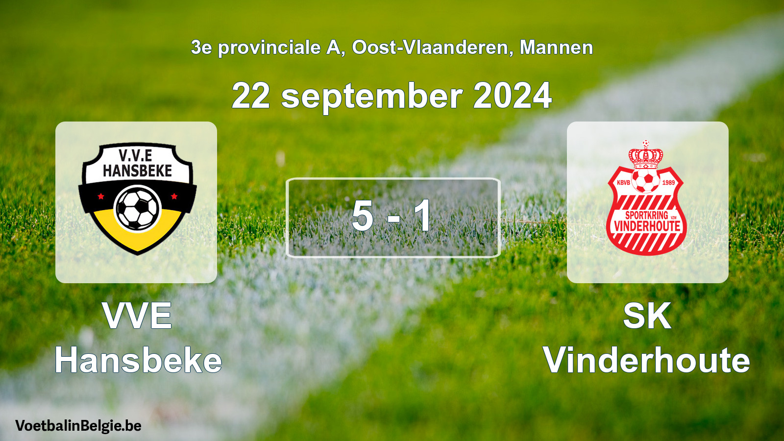 Gespeelde wedstrijd mannenvoetbal: VVE Hansbeke - SK Vinderhoute 5 - 1 (22 september 2024)