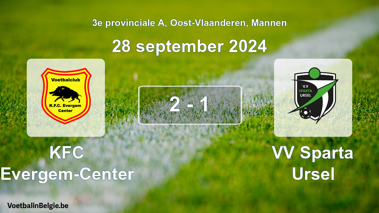 Gespeelde wedstrijd mannenvoetbal: KFC Evergem-Center - VV Sparta Ursel 2 - 1 (28 september 2024)