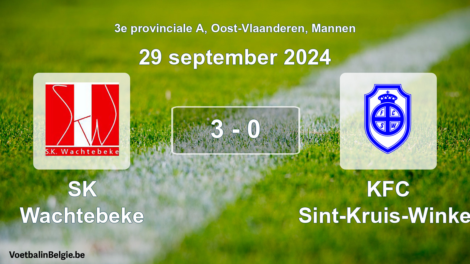 Gespeelde wedstrijd mannenvoetbal: SK Wachtebeke - KFC Sint-Kruis-Winkel 3 - 0 (29 september 2024)