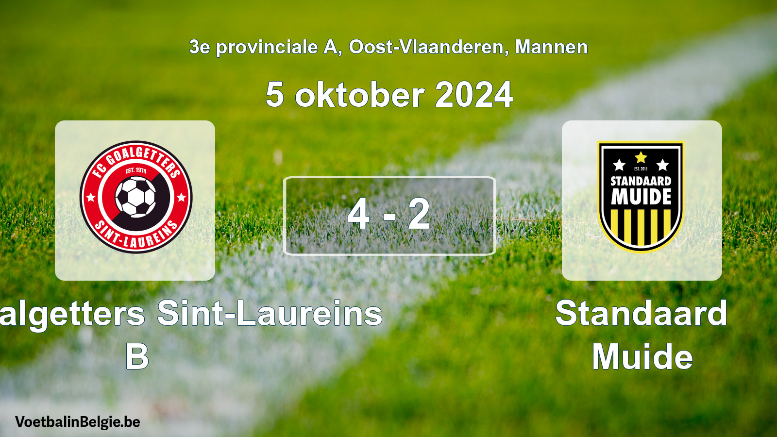 Gespeelde wedstrijd mannenvoetbal: FC Goalgetters Sint-Laureins B - Standaard Muide 4 - 2 (5 oktober 2024)
