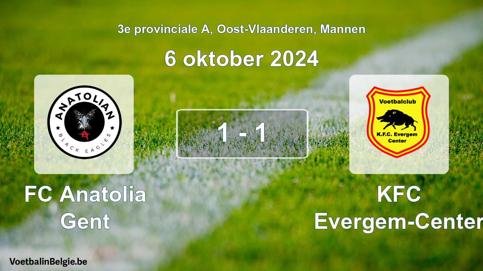 Gespeelde wedstrijd mannenvoetbal: FC Anatolia Gent - KFC Evergem-Center 1 - 1 (6 oktober 2024)