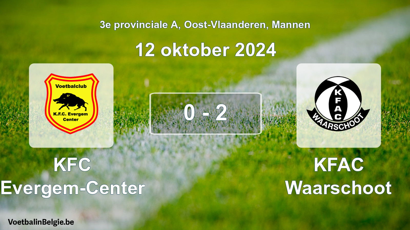 Gespeelde wedstrijd mannenvoetbal: KFC Evergem-Center - KFAC Waarschoot 0 - 2 (12 oktober 2024)