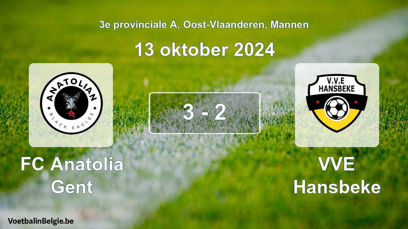 Gespeelde wedstrijd mannenvoetbal: FC Anatolia Gent - VVE Hansbeke 3 - 2 (13 oktober 2024)