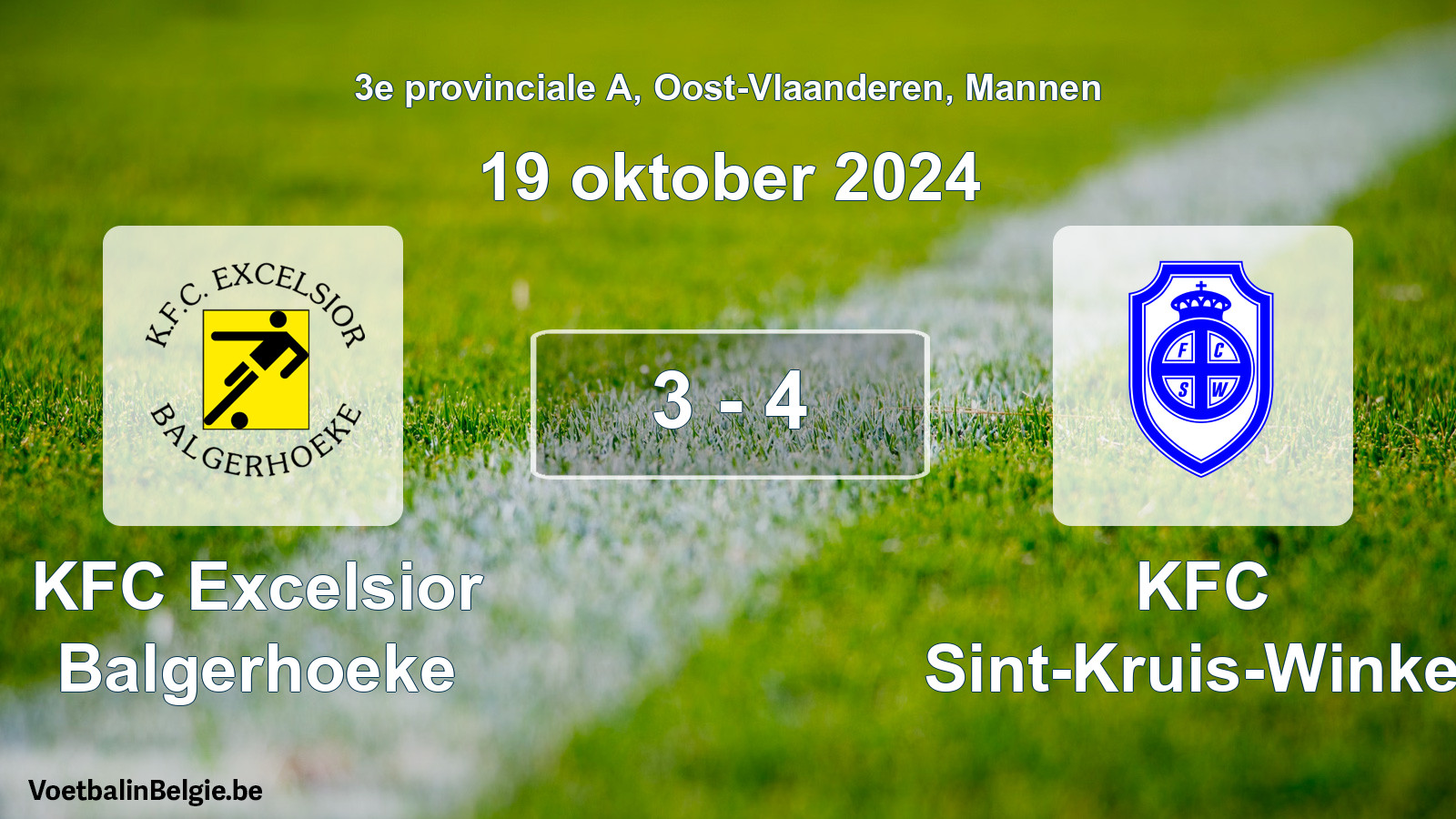 Gespeelde wedstrijd mannenvoetbal: KFC Excelsior Balgerhoeke - KFC Sint-Kruis-Winkel 3 - 4 (19 oktober 2024)