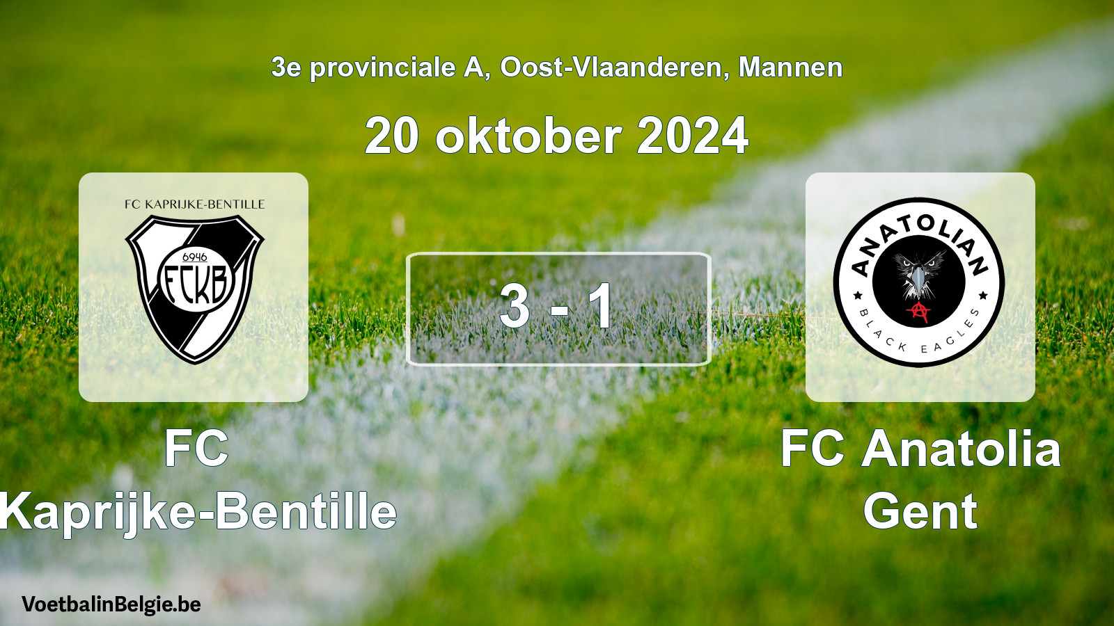 Gespeelde wedstrijd mannenvoetbal: FC Kaprijke-Bentille - FC Anatolia Gent 3 - 1 (20 oktober 2024)