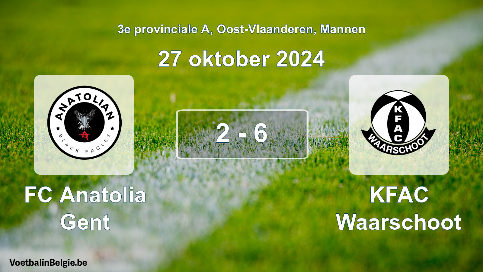 Gespeelde wedstrijd mannenvoetbal: FC Anatolia Gent - KFAC Waarschoot 2 - 6 (27 oktober 2024)