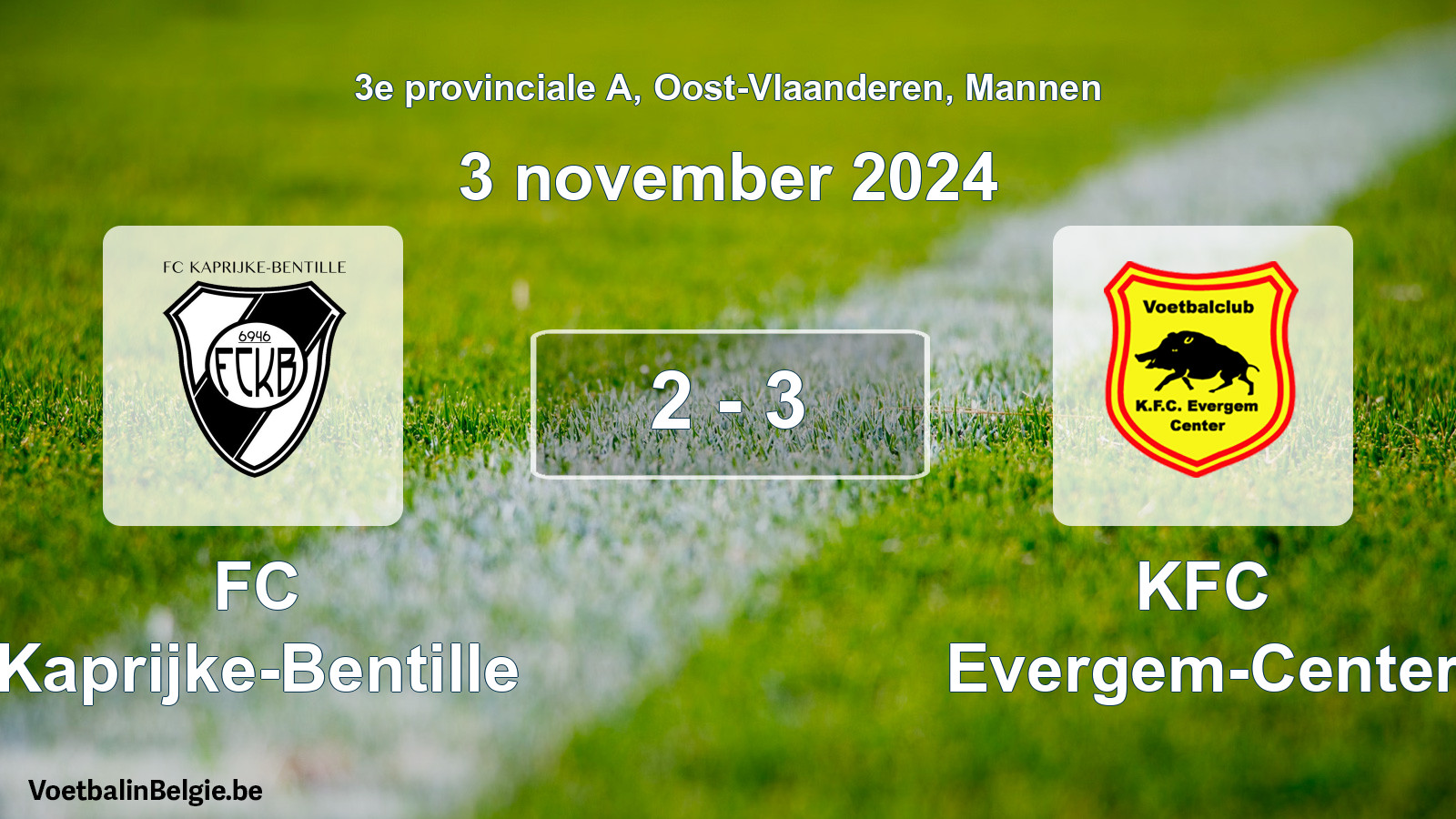 Gespeelde wedstrijd mannenvoetbal: FC Kaprijke-Bentille - KFC Evergem-Center 2 - 3 (3 november 2024)
