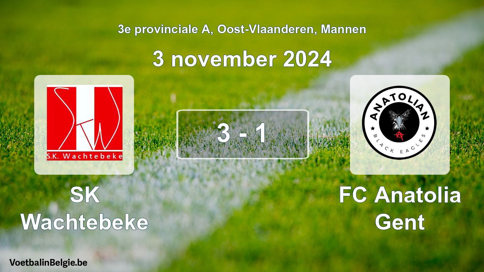Gespeelde wedstrijd mannenvoetbal: SK Wachtebeke - FC Anatolia Gent 3 - 1 (3 november 2024)