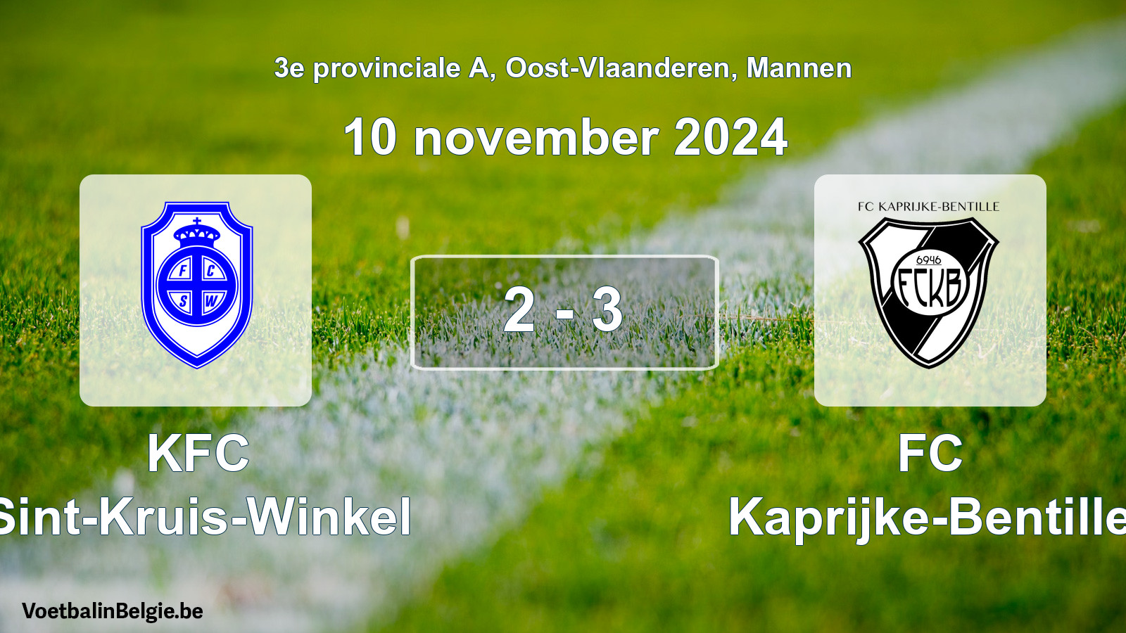 Gespeelde wedstrijd mannenvoetbal: KFC Sint-Kruis-Winkel - FC Kaprijke-Bentille 2 - 3 (10 november 2024)