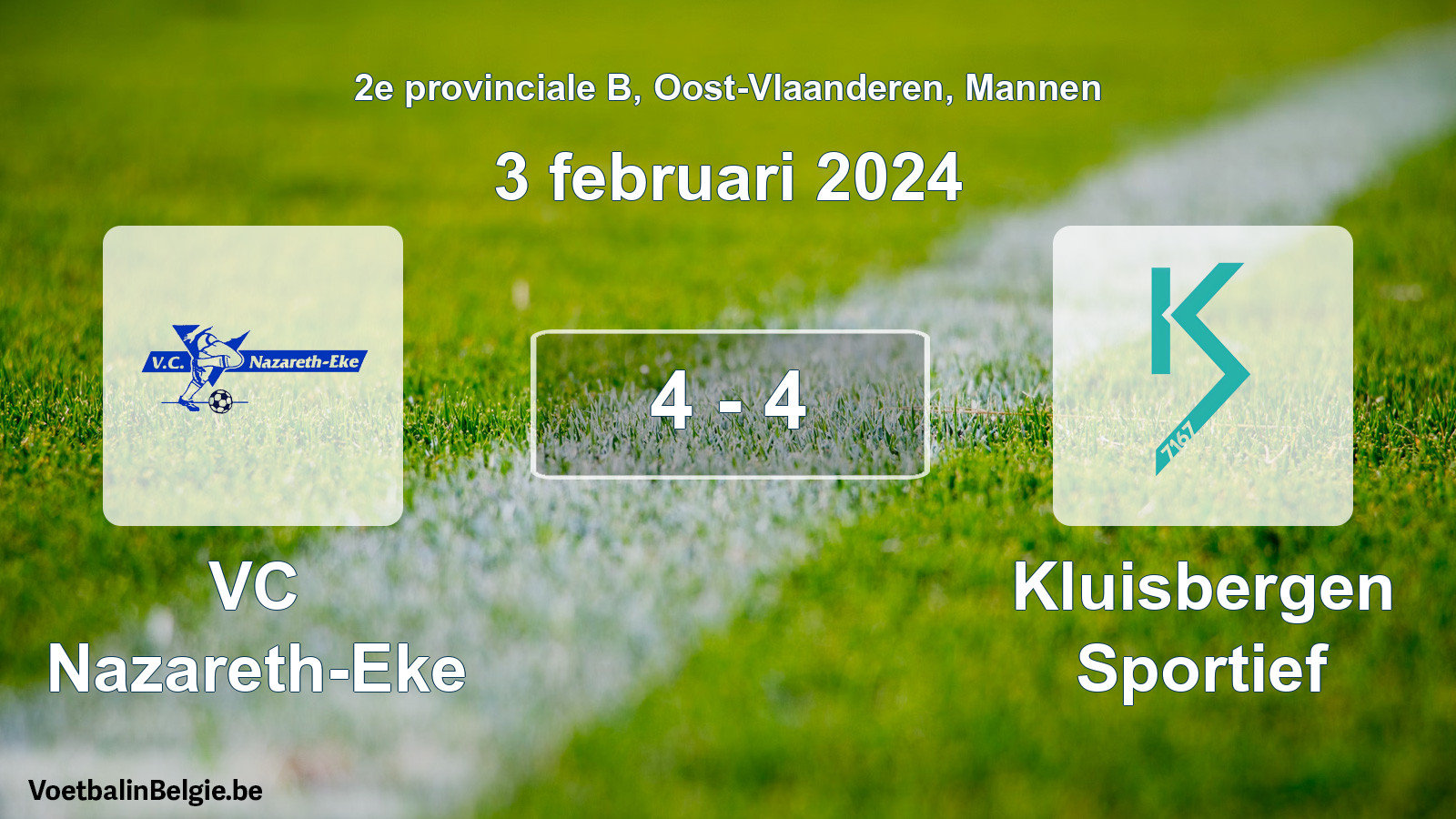 Gespeelde wedstrijd mannenvoetbal: VC Nazareth-Eke - Kluisbergen Sportief 4 - 4 (3 februari 2024)
