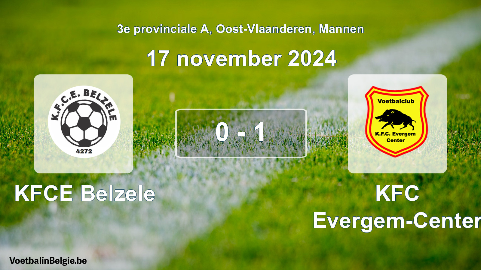 Gespeelde wedstrijd mannenvoetbal: KFCE Belzele - KFC Evergem-Center 0 - 1 (17 november 2024)