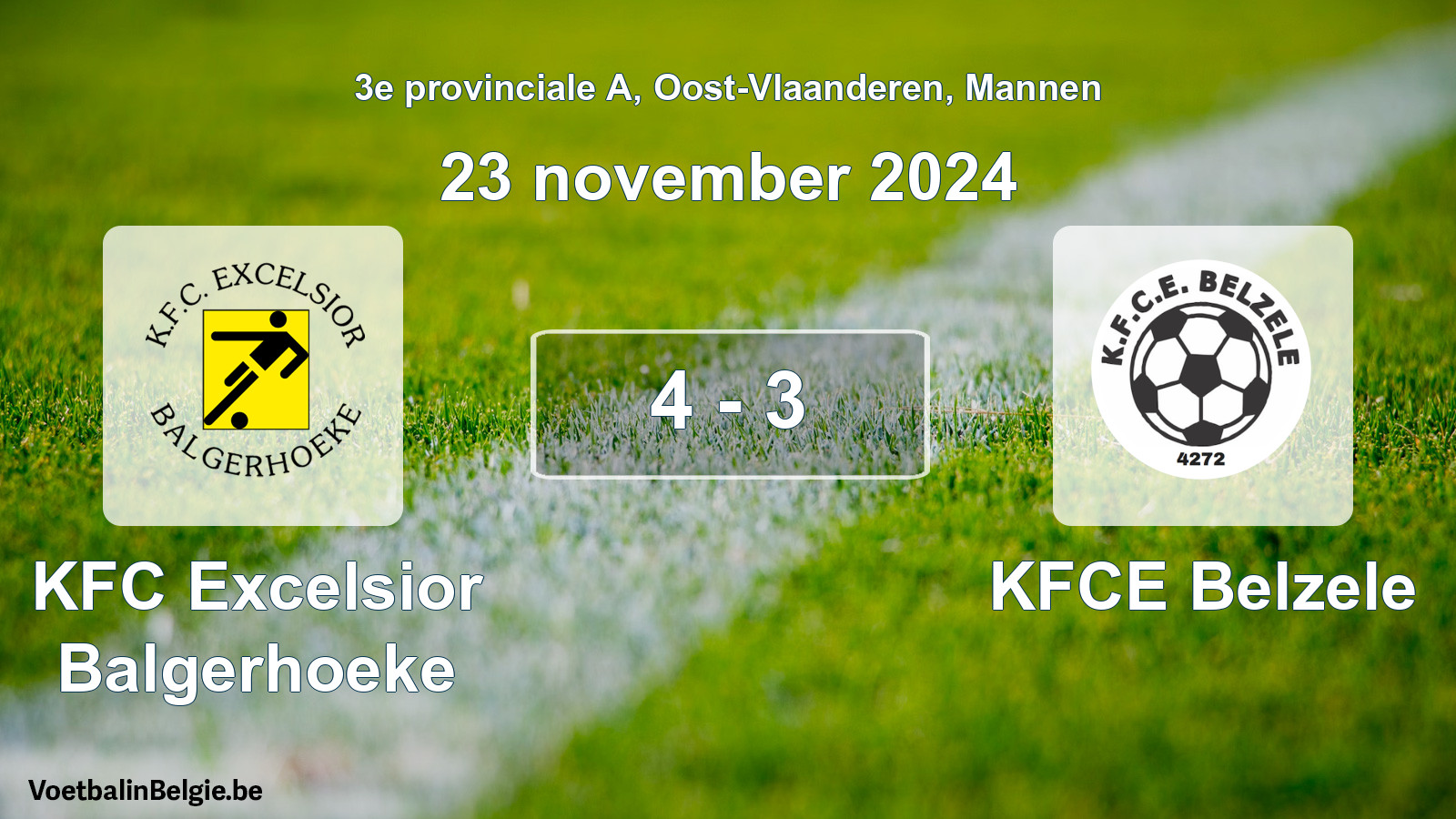 Gespeelde wedstrijd mannenvoetbal: KFC Excelsior Balgerhoeke - KFCE Belzele 4 - 3 (23 november 2024)