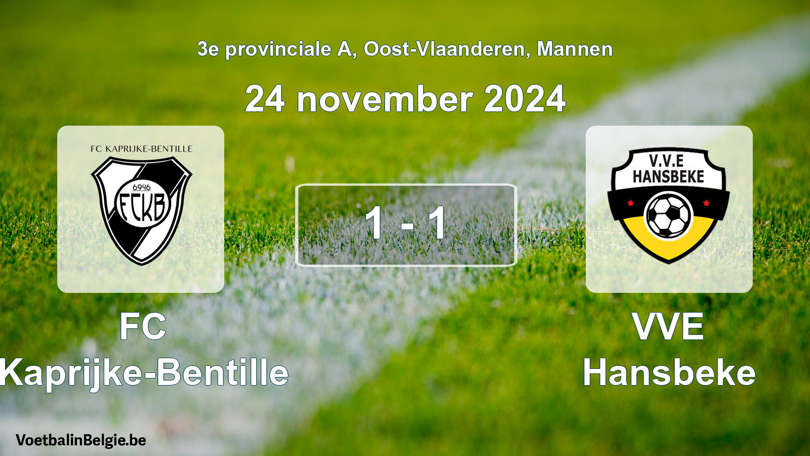 Gespeelde wedstrijd mannenvoetbal: FC Kaprijke-Bentille - VVE Hansbeke 1 - 1 (24 november 2024)
