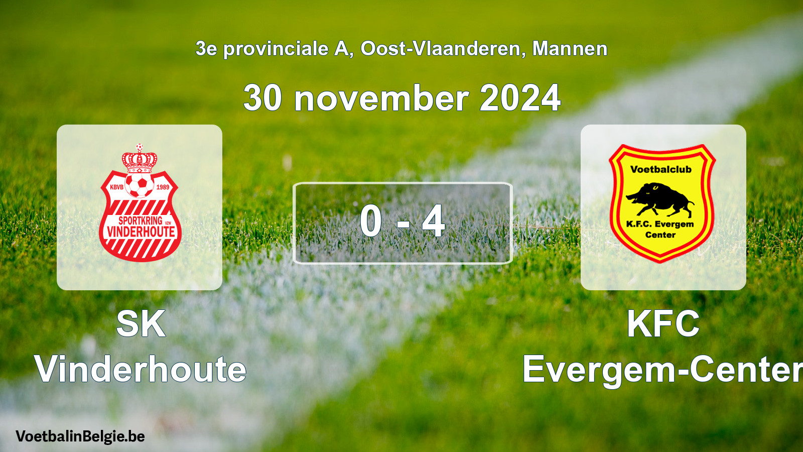 Gespeelde wedstrijd mannenvoetbal: SK Vinderhoute - KFC Evergem-Center 0 - 4 (30 november 2024)