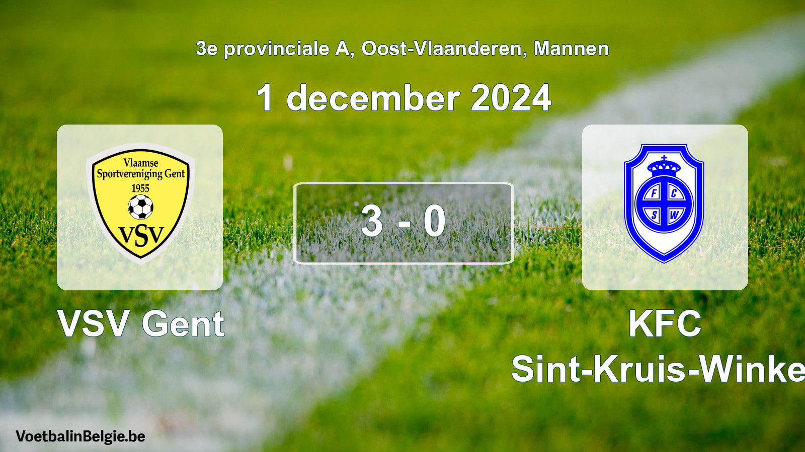 Gespeelde wedstrijd mannenvoetbal: VSV Gent - KFC Sint-Kruis-Winkel 3 - 0 (1 december 2024)