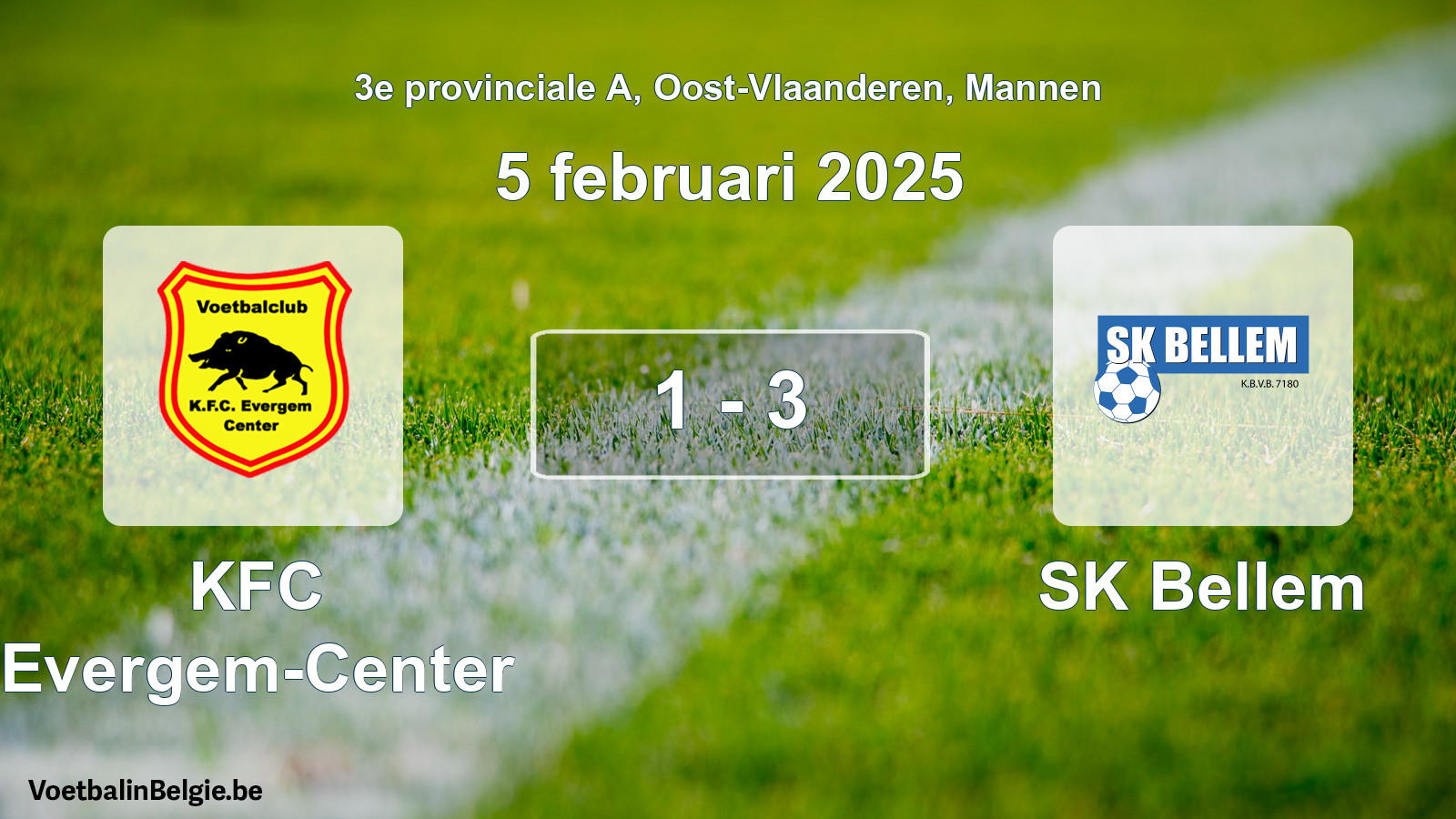 Gespeelde wedstrijd mannenvoetbal: KFC Evergem-Center - SK Bellem 1 - 3 (5 februari 2025)