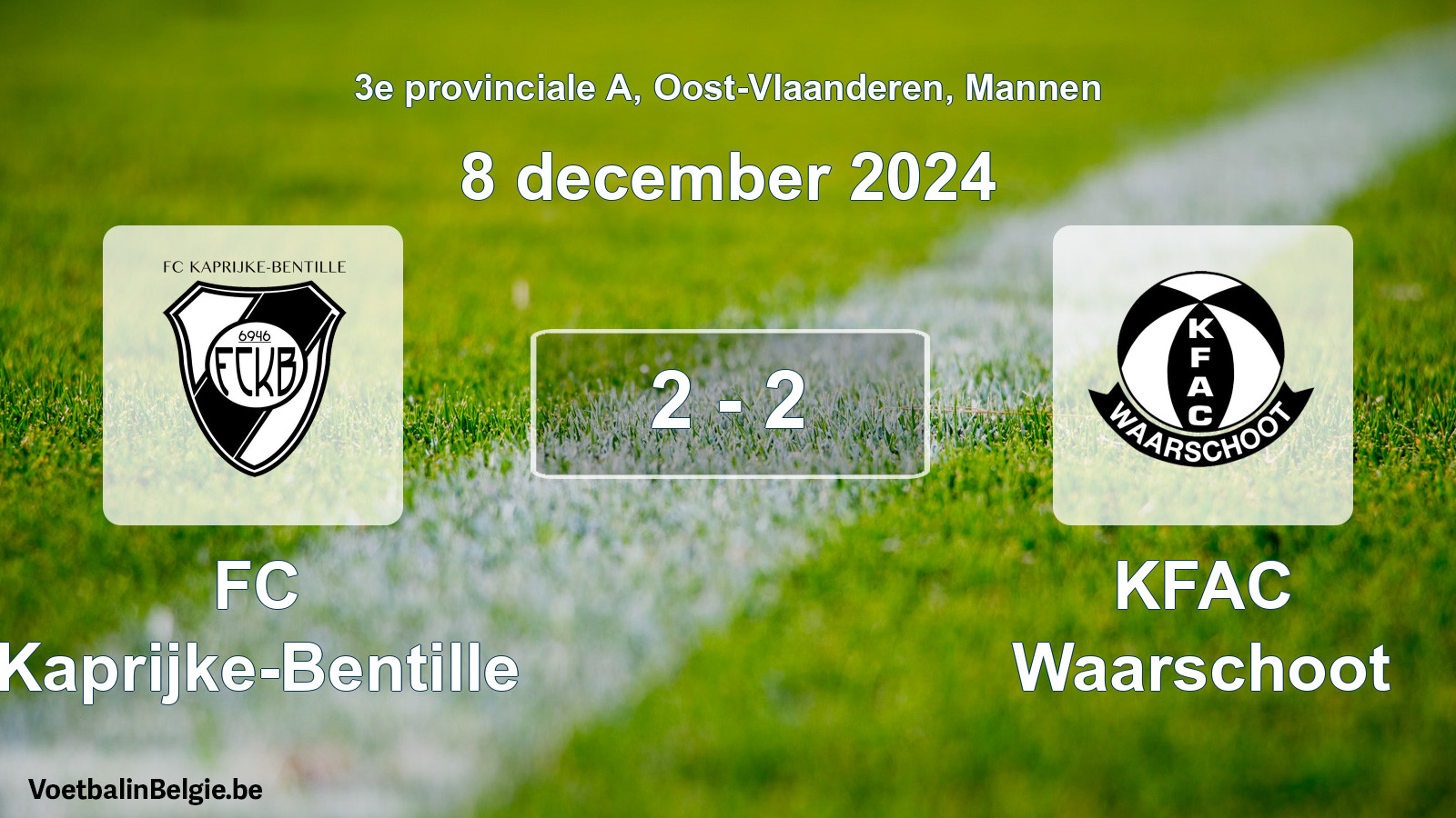 Gespeelde wedstrijd mannenvoetbal: FC Kaprijke-Bentille - KFAC Waarschoot 2 - 2 (8 december 2024)
