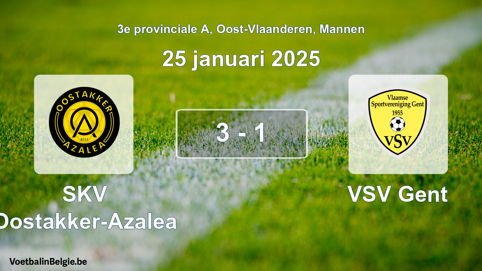 Gespeelde wedstrijd mannenvoetbal: SKV Oostakker-Azalea - VSV Gent 3 - 1 (25 januari 2025)