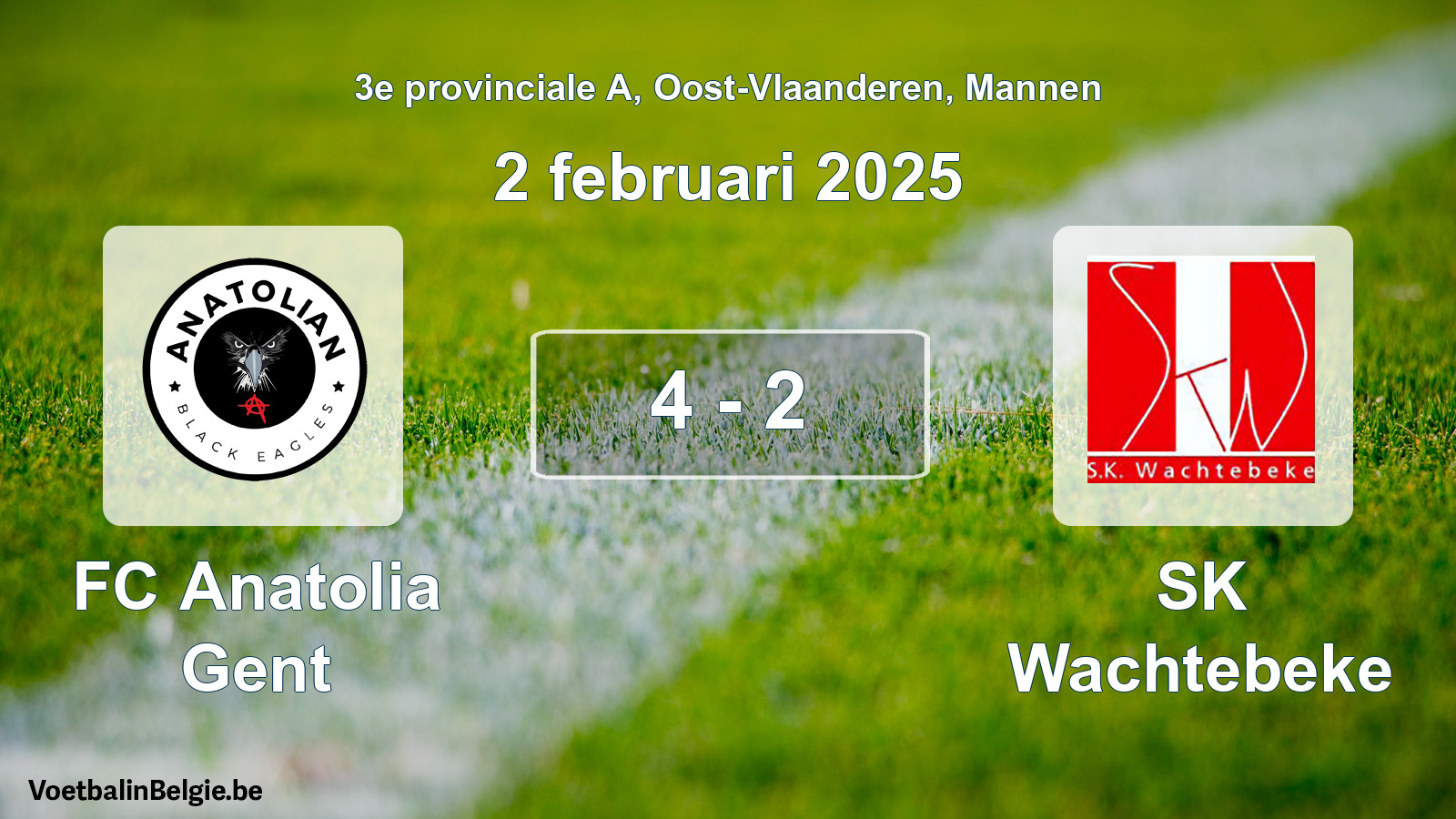 Gespeelde wedstrijd mannenvoetbal: FC Anatolia Gent - SK Wachtebeke 4 - 2 (2 februari 2025)