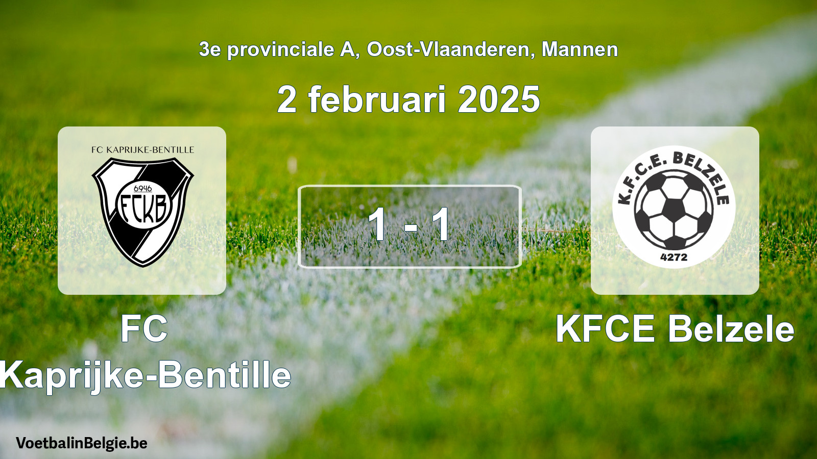 Gespeelde wedstrijd mannenvoetbal: FC Kaprijke-Bentille - KFCE Belzele 1 - 1 (2 februari 2025)