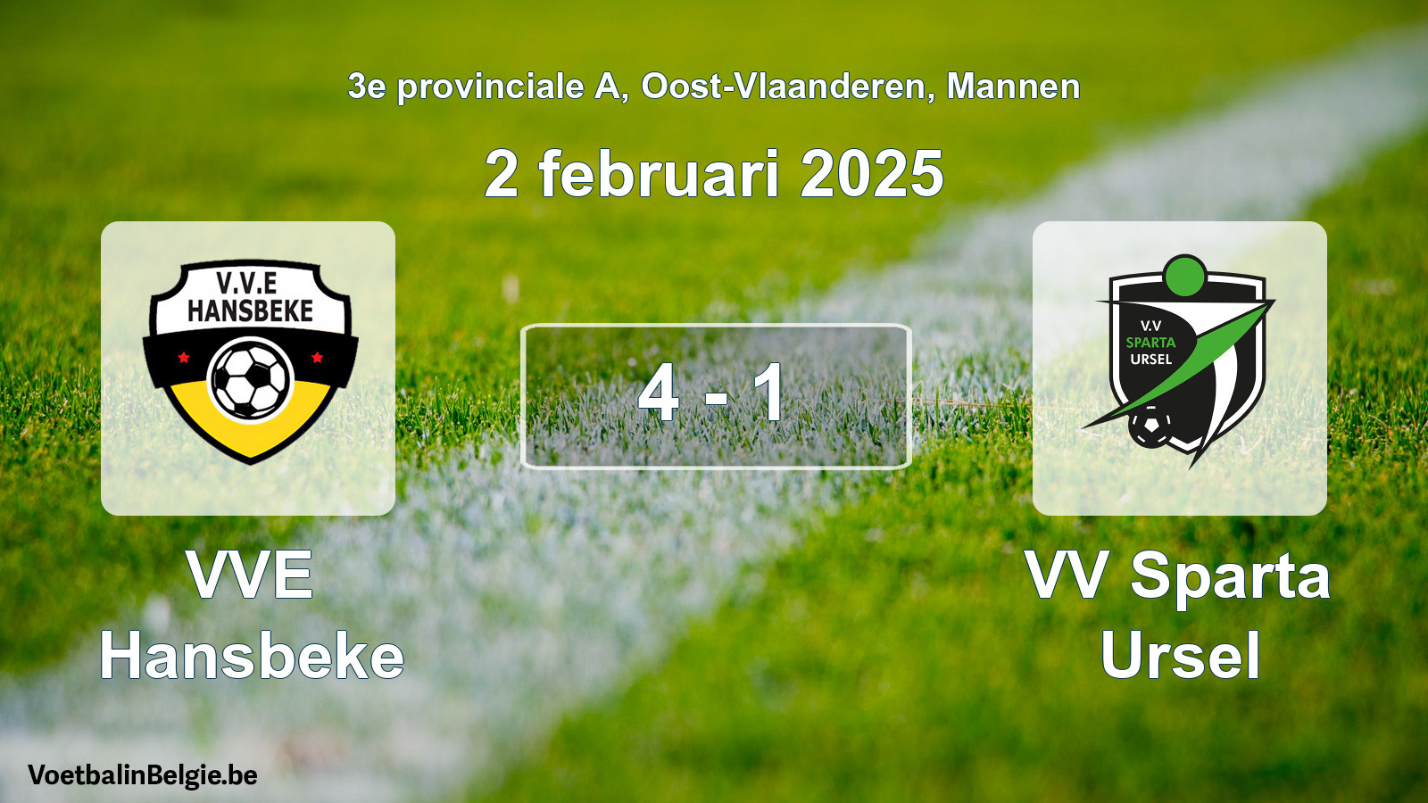 Gespeelde wedstrijd mannenvoetbal: VVE Hansbeke - VV Sparta Ursel 4 - 1 (2 februari 2025)