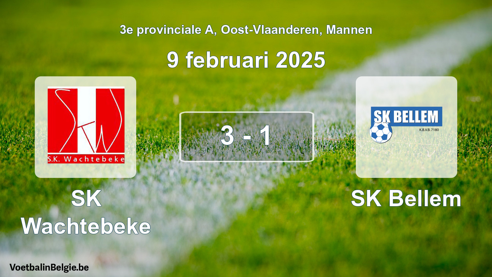 Gespieltes Spiel männer-Fußball: SK Wachtebeke - SK Bellem 3 - 1 (9 Februar 2025)