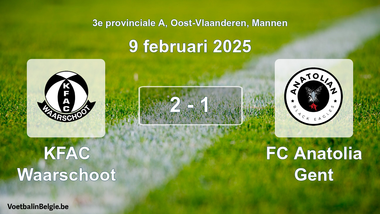 Gespeelde wedstrijd mannenvoetbal: KFAC Waarschoot - FC Anatolia Gent 2 - 1 (9 februari 2025)
