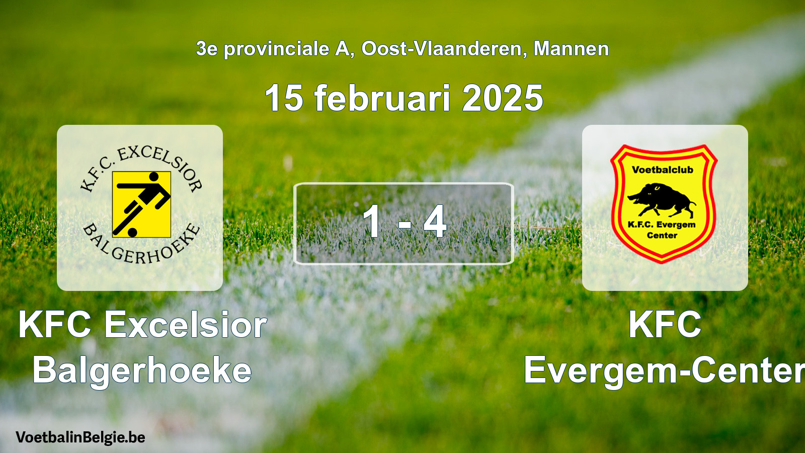 Gespeelde wedstrijd mannenvoetbal: KFC Excelsior Balgerhoeke - KFC Evergem-Center 1 - 4 (15 februari 2025)