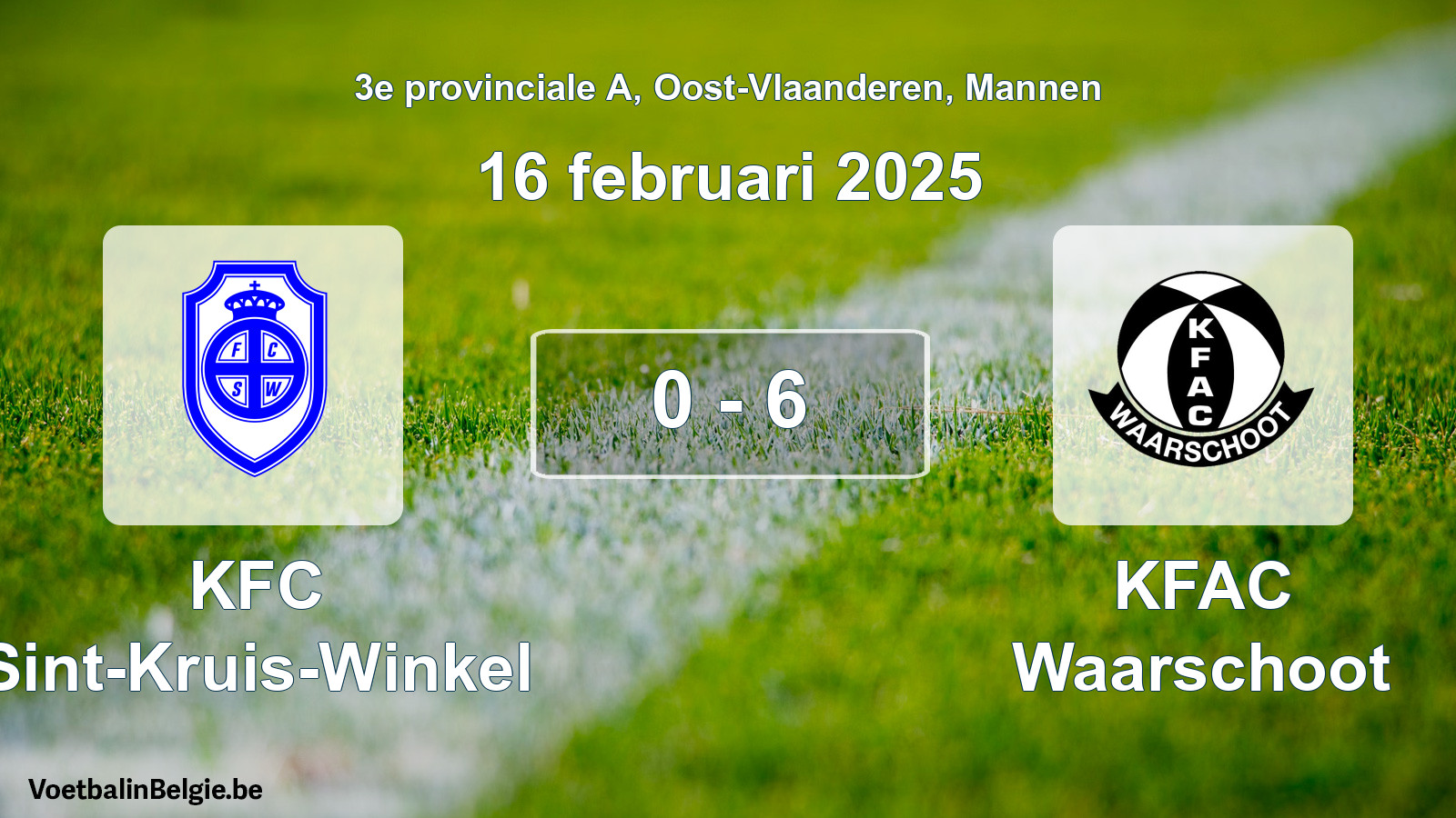 Gespeelde wedstrijd mannenvoetbal: KFC Sint-Kruis-Winkel - KFAC Waarschoot 0 - 6 (16 februari 2025)