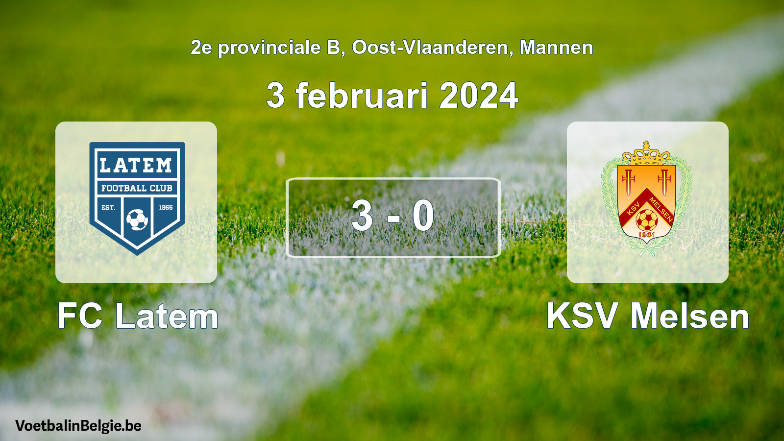 Gespeelde wedstrijd mannenvoetbal: FC Latem - KSV Melsen 3 - 0 (3 februari 2024)