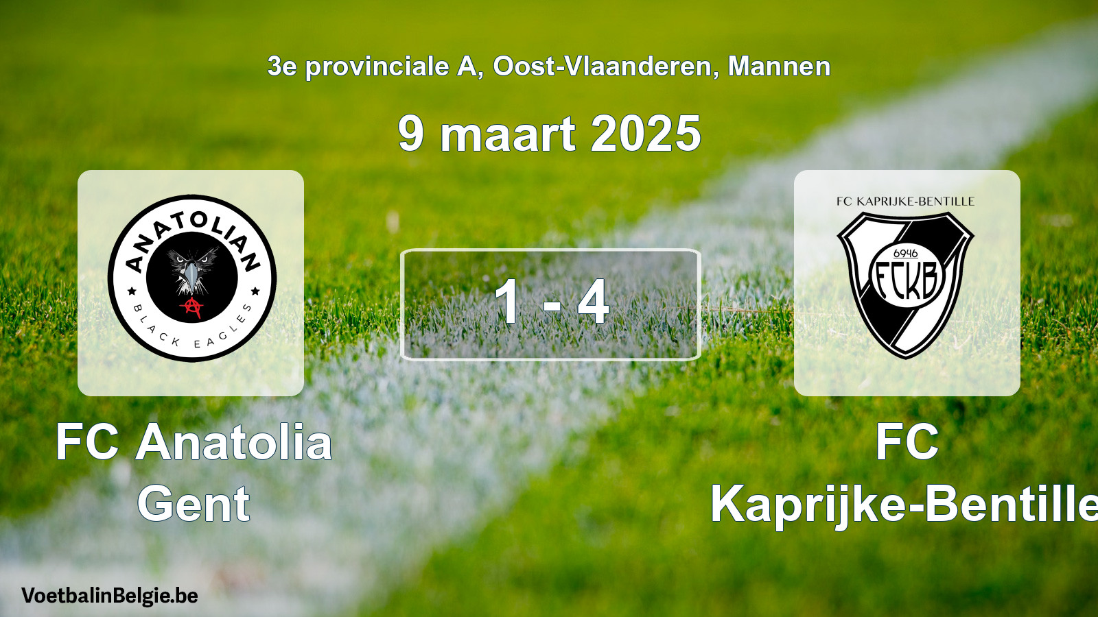 Gespeelde wedstrijd mannenvoetbal: FC Anatolia Gent - FC Kaprijke-Bentille 1 - 4 (9 maart 2025)