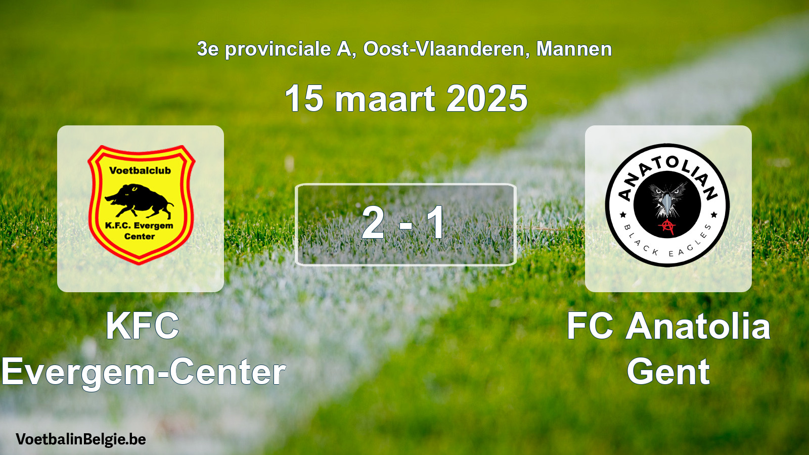 Gespeelde wedstrijd mannenvoetbal: KFC Evergem-Center - FC Anatolia Gent 2 - 1 (15 maart 2025)