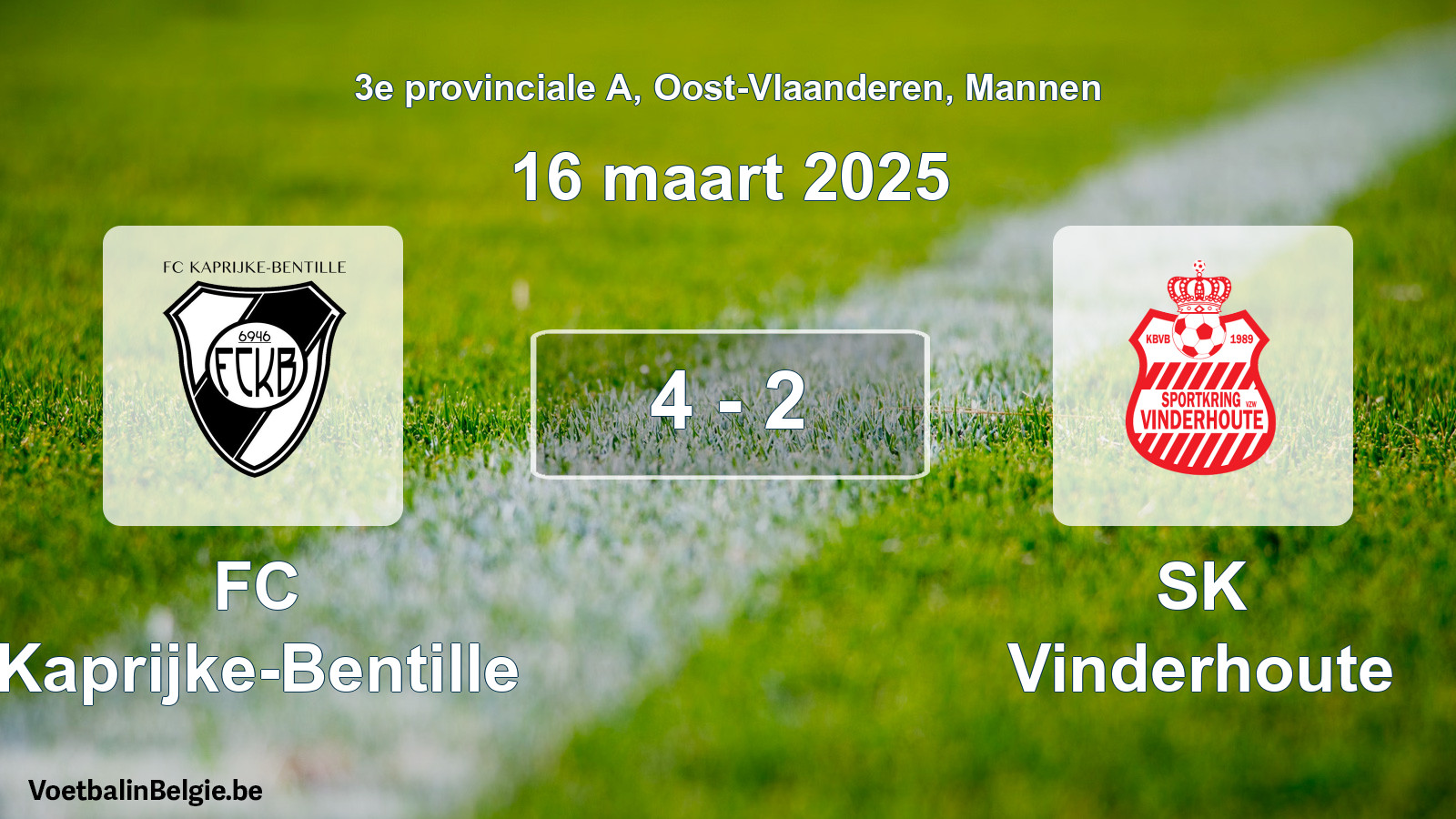 Gespeelde wedstrijd mannenvoetbal: FC Kaprijke-Bentille - SK Vinderhoute 4 - 2 (16 maart 2025)
