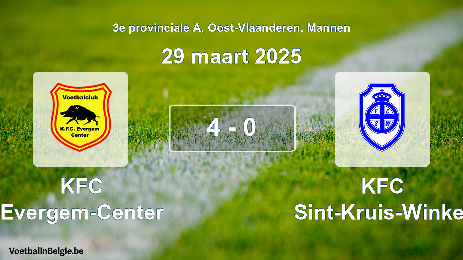 Gespeelde wedstrijd mannenvoetbal: KFC Evergem-Center - KFC Sint-Kruis-Winkel 4 - 0 (29 maart 2025)