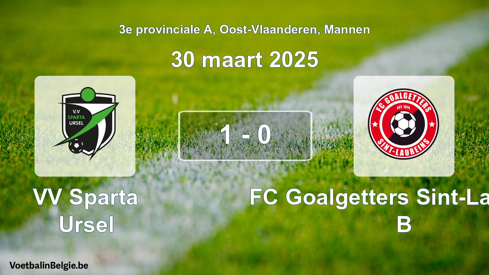Gespeelde wedstrijd mannenvoetbal: VV Sparta Ursel - FC Goalgetters Sint-Laureins B 1 - 0 (30 maart 2025)