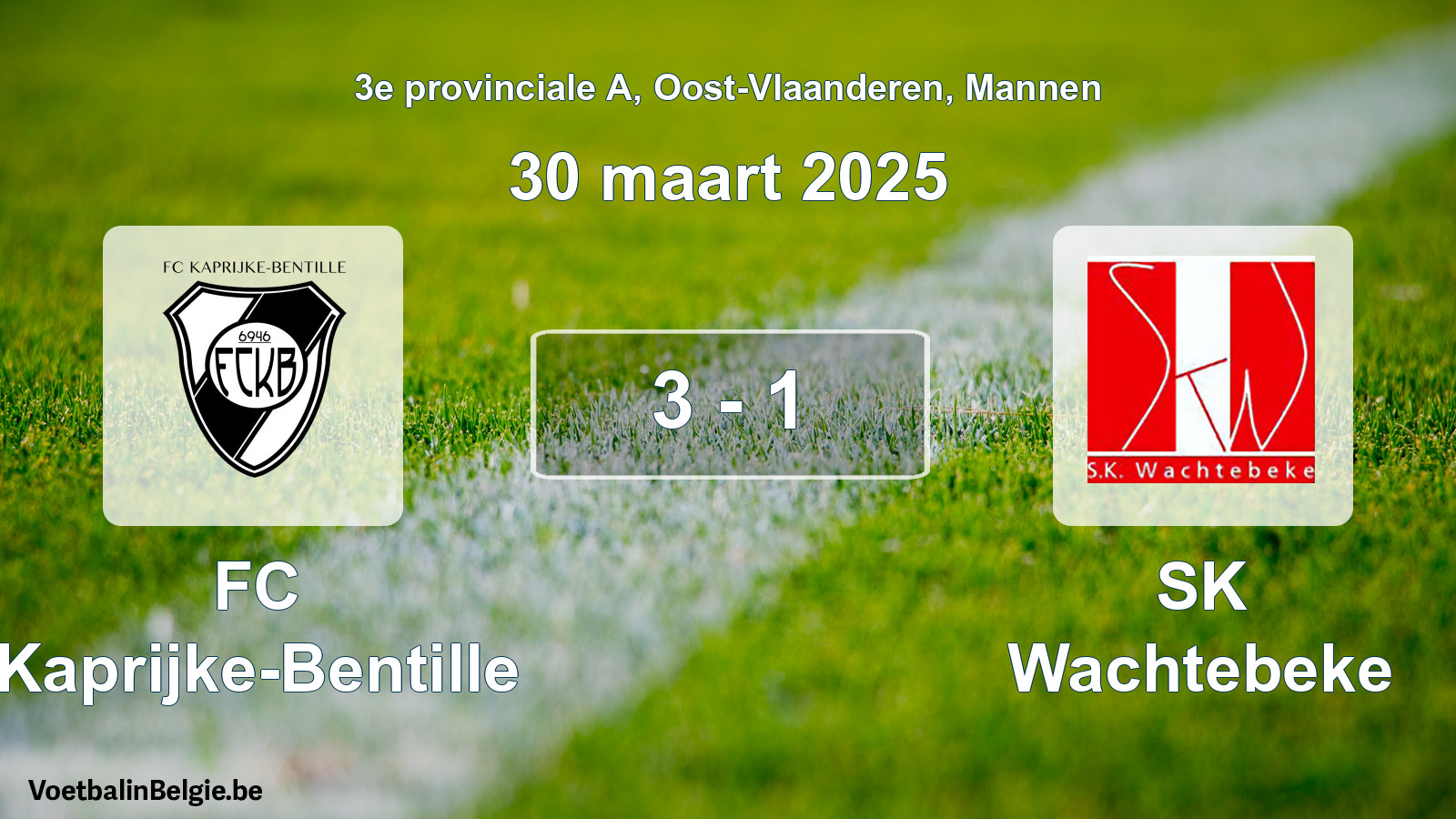 Gespeelde wedstrijd mannenvoetbal: FC Kaprijke-Bentille - SK Wachtebeke 3 - 1 (30 maart 2025)
