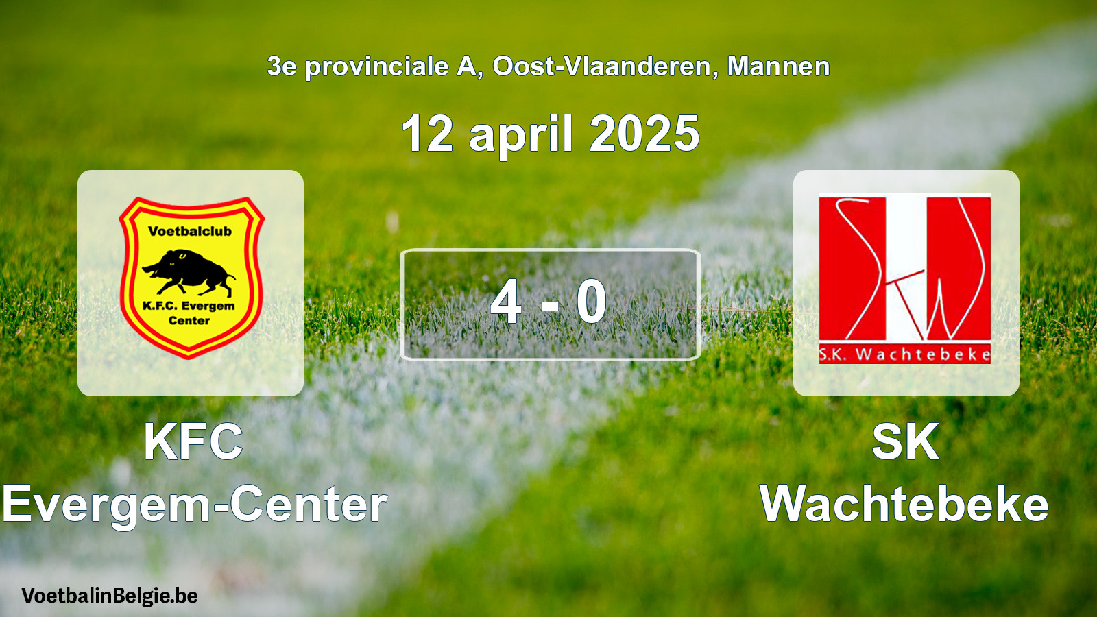 Gespeelde wedstrijd mannenvoetbal: KFC Evergem-Center - SK Wachtebeke 4 - 0 (12 april 2025)