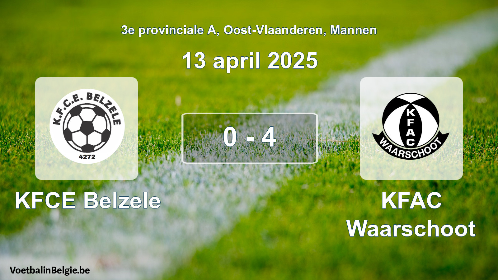 Gespeelde wedstrijd mannenvoetbal: KFCE Belzele - KFAC Waarschoot 0 - 4 (13 april 2025)