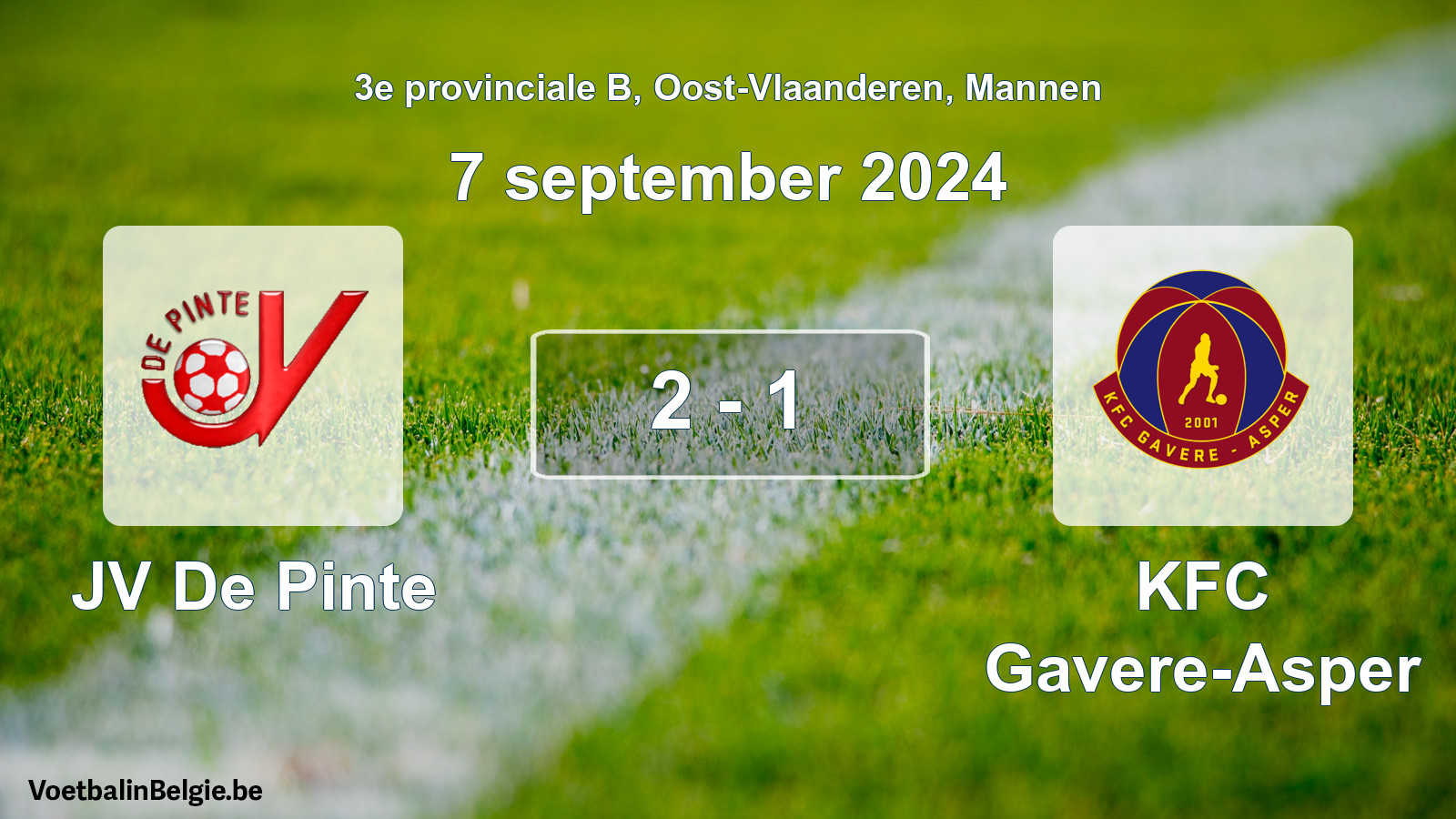 Gespeelde wedstrijd mannenvoetbal: JV De Pinte - KFC Gavere-Asper 2 - 1 (7 september 2024)