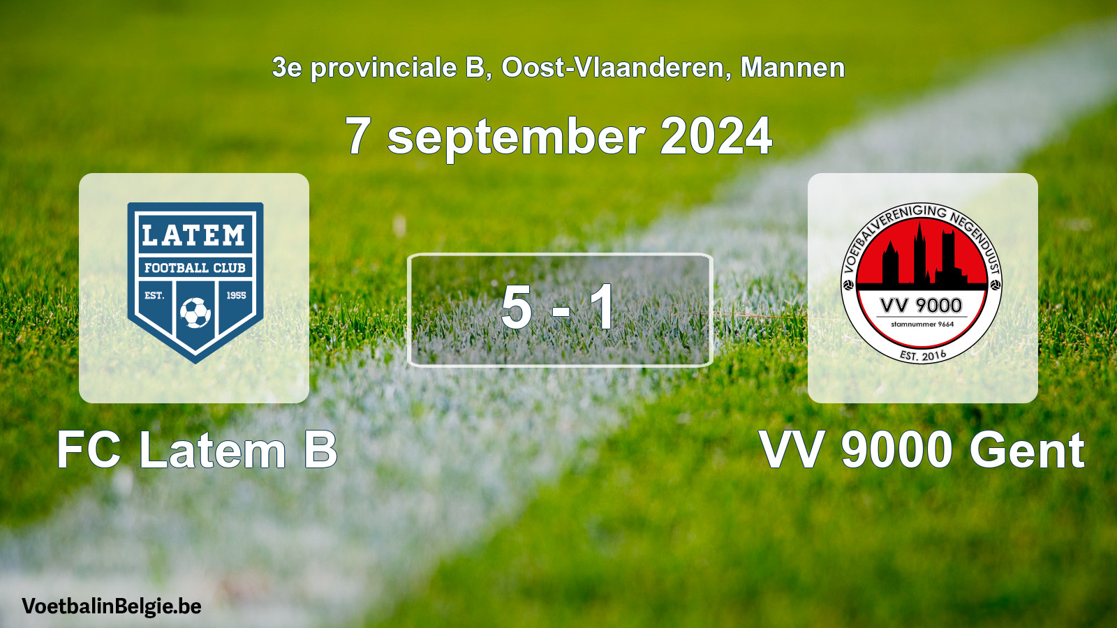Gespeelde wedstrijd mannenvoetbal: FC Latem B - VV 9000 Gent 5 - 1 (7 september 2024)