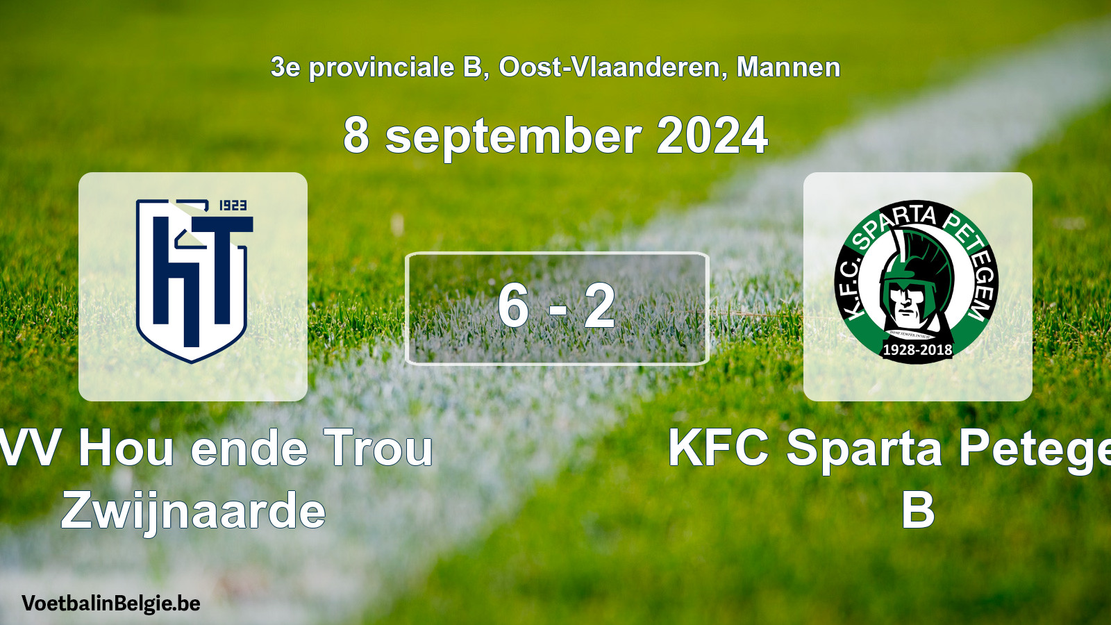 Gespeelde wedstrijd mannenvoetbal: KVV Hou ende Trou Zwijnaarde - KFC Sparta Petegem B 6 - 2 (8 september 2024)