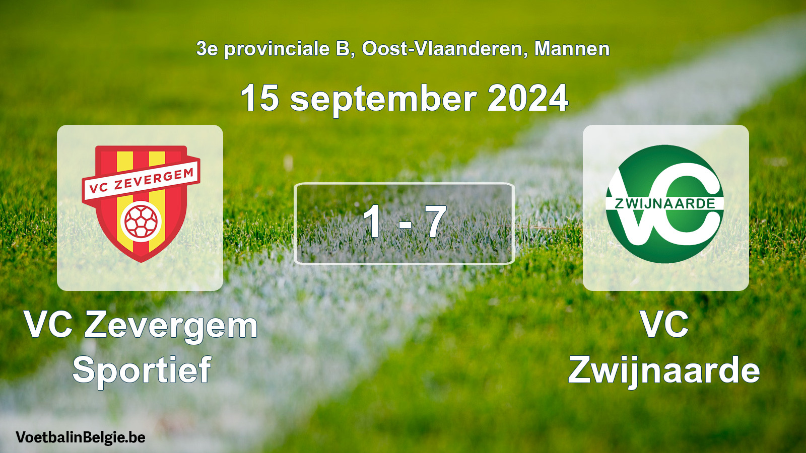 Played match men football: VC Zevergem Sportief - VC Zwijnaarde 1 - 7 (15 September 2024)