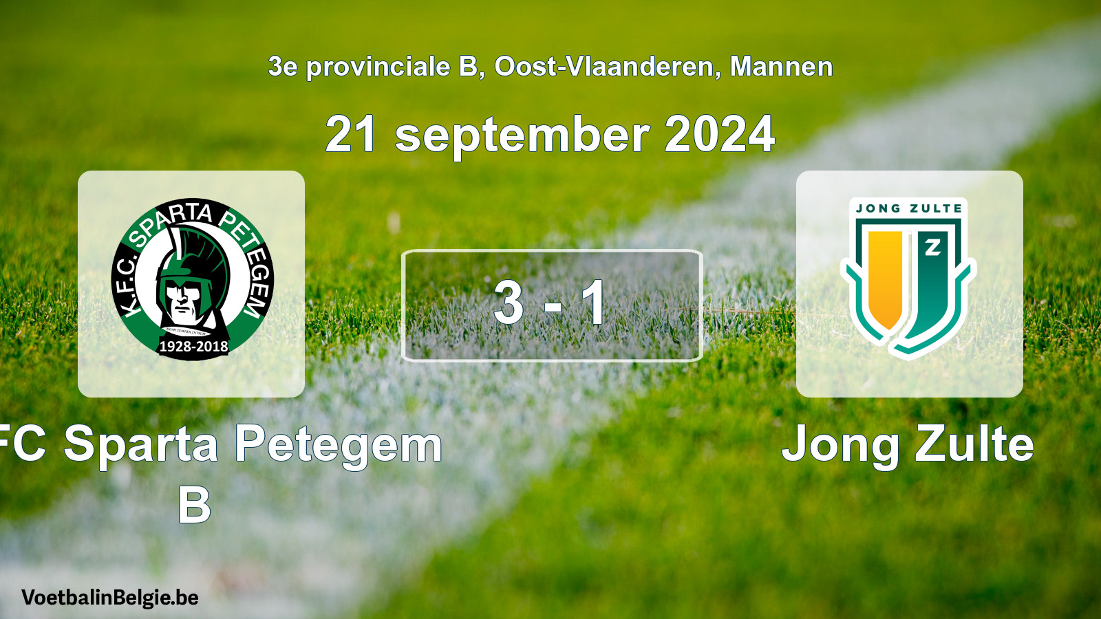 Gespeelde wedstrijd mannenvoetbal: KFC Sparta Petegem B - Jong Zulte 3 - 1 (21 september 2024)