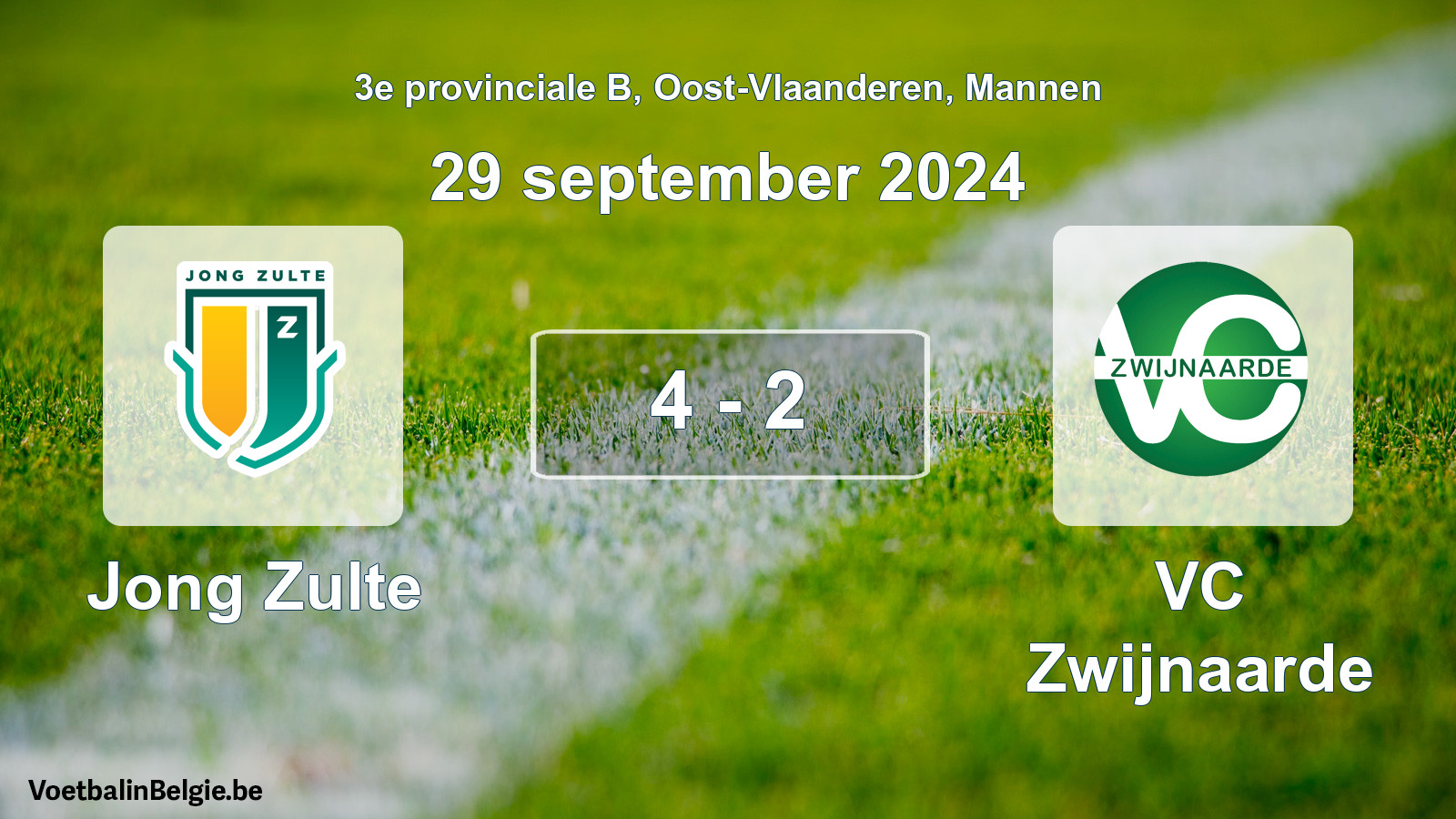 Played match men football: Jong Zulte - VC Zwijnaarde 4 - 2 (29 September 2024)