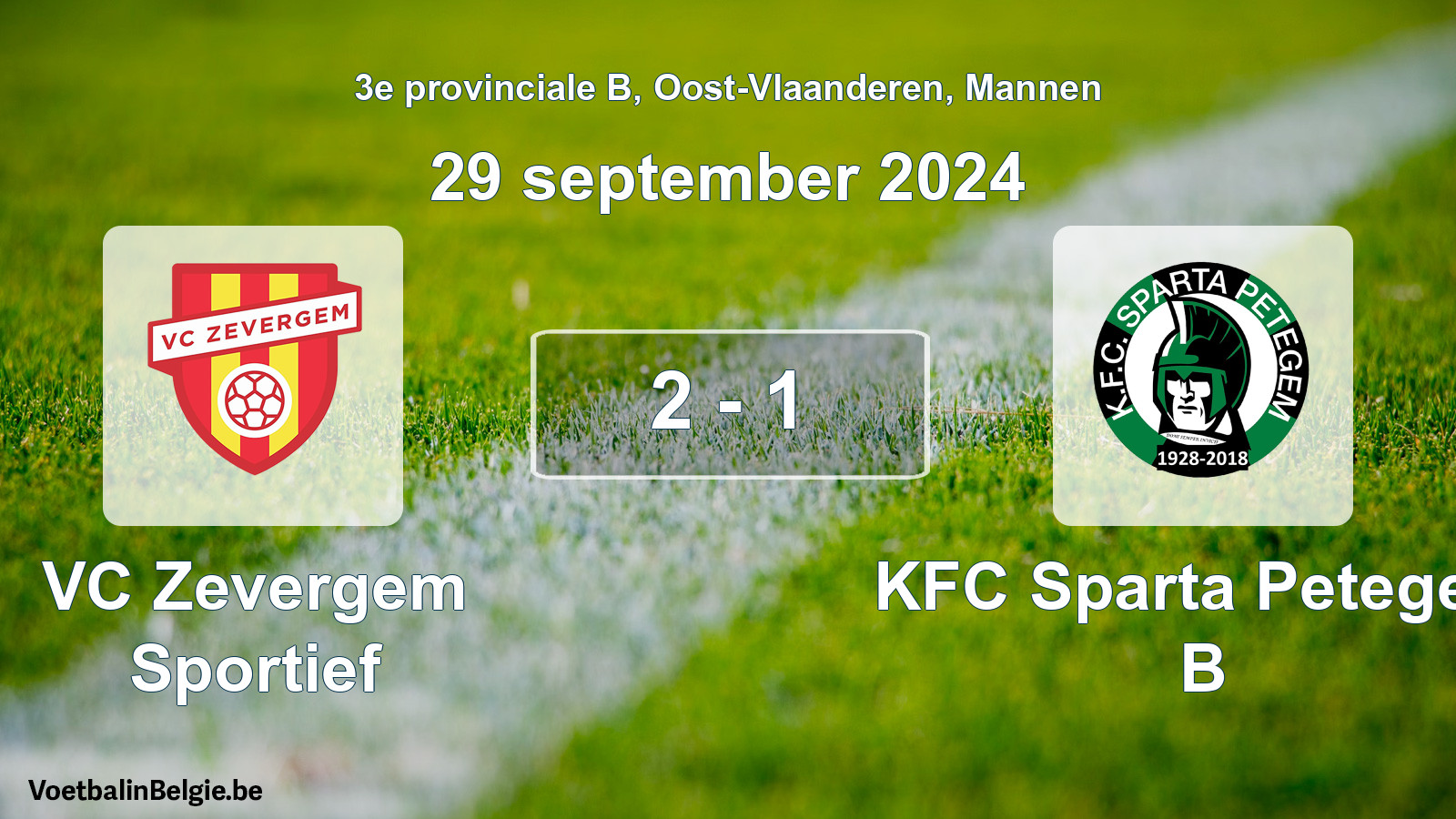 Gespeelde wedstrijd mannenvoetbal: VC Zevergem Sportief - KFC Sparta Petegem B 2 - 1 (29 september 2024)