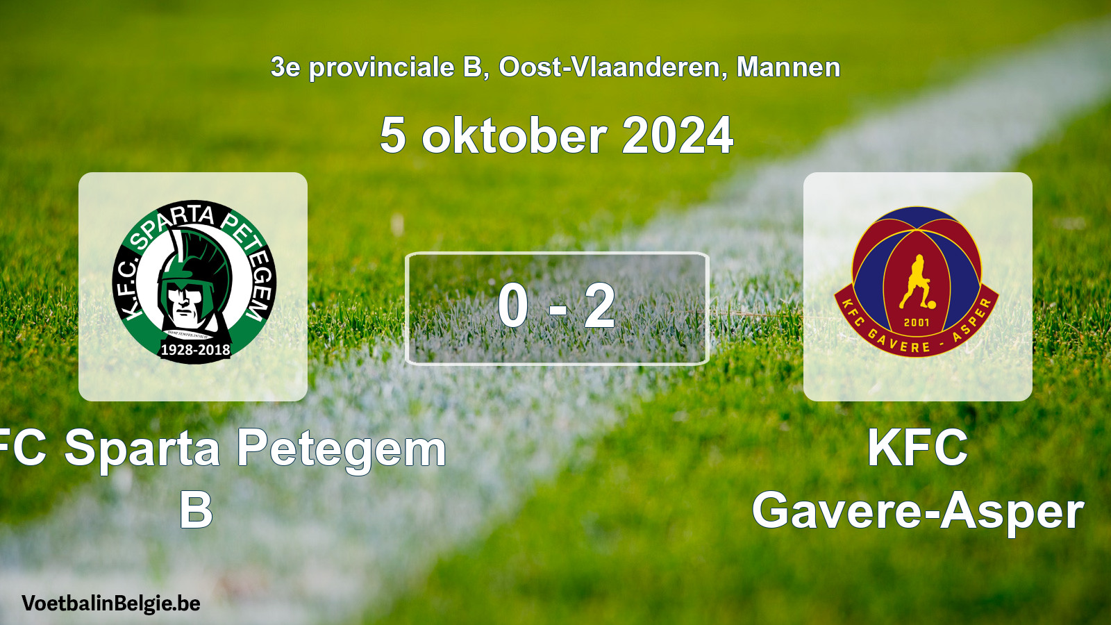 Gespeelde wedstrijd mannenvoetbal: KFC Sparta Petegem B - KFC Gavere-Asper 0 - 2 (5 oktober 2024)