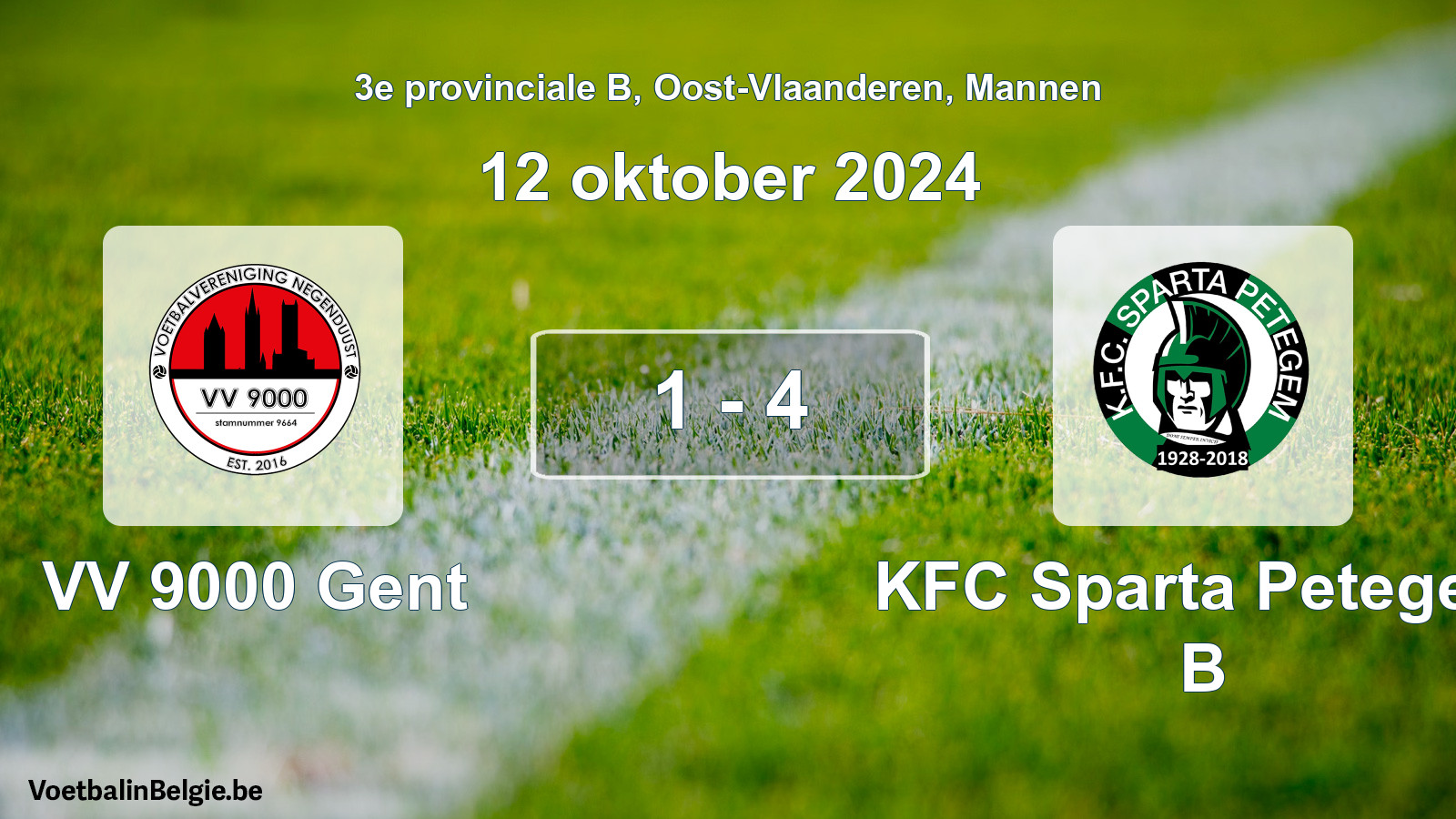 Gespeelde wedstrijd mannenvoetbal: VV 9000 Gent - KFC Sparta Petegem B 1 - 4 (12 oktober 2024)