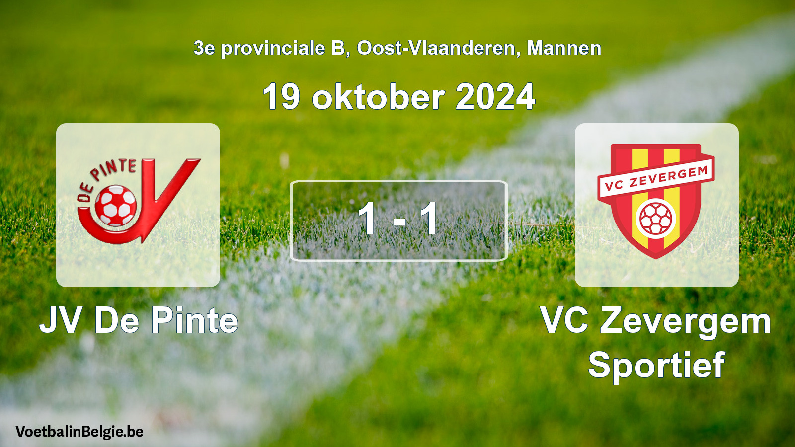 Gespeelde wedstrijd mannenvoetbal: JV De Pinte - VC Zevergem Sportief 1 - 1 (19 oktober 2024)